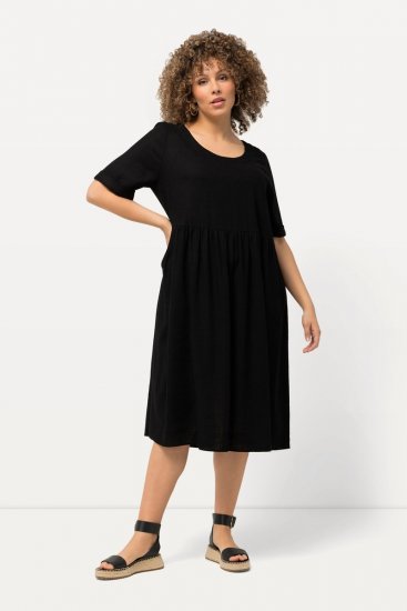 Ulla Popken 829837 Robe en lin mélangé à manches courtes Noir - Robes d'été - Robes d'été grande taille