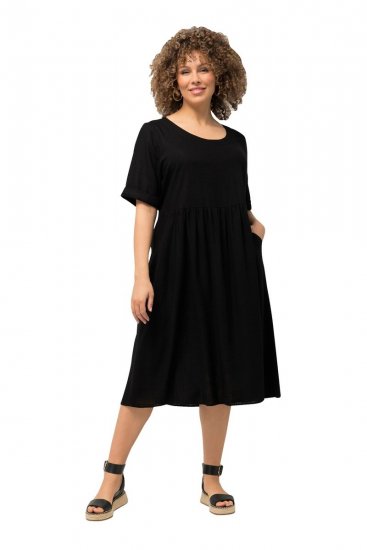 Ulla Popken 829837 Robe en lin mélangé à manches courtes Noir - Robes d'été - Robes d'été grande taille