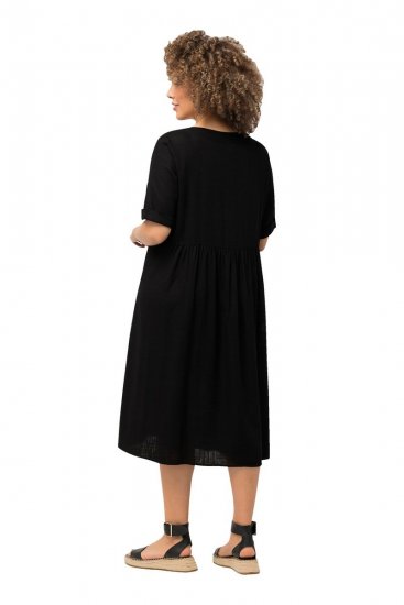 Ulla Popken 829837 Robe en lin mélangé à manches courtes Noir - Robes d'été - Robes d'été grande taille