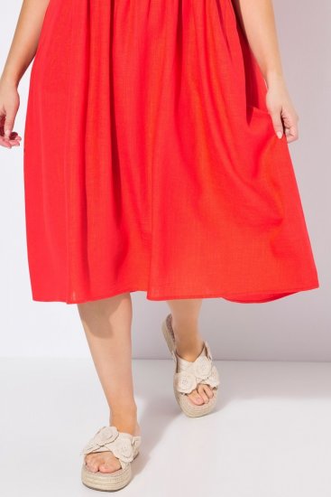 Ulla Popken 829837 Robe en lin mélangé à manches courtes Rouge - Robes d'été - Robes d'été grande taille