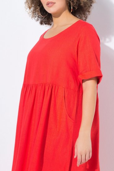 Ulla Popken 829837 Robe en lin mélangé à manches courtes Rouge - Robes d'été - Robes d'été grande taille