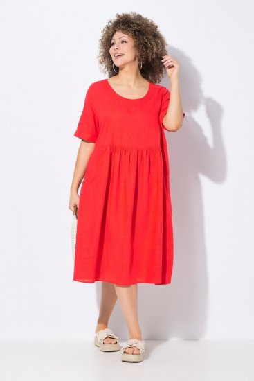 Ulla Popken 829837 Robe en lin mélangé à manches courtes Rouge - Robes d'été - Robes d'été grande taille