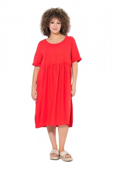 Ulla Popken 829837 Robe en lin mélangé à manches courtes Rouge - Robes d'été - Robes d'été grande taille