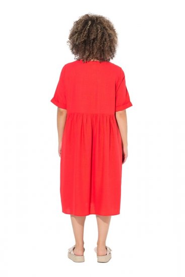 Ulla Popken 829837 Robe en lin mélangé à manches courtes Rouge - Robes d'été - Robes d'été grande taille