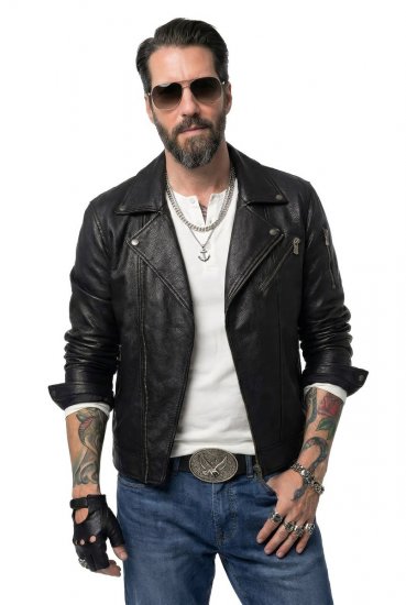 JP1880 830586 Veste biker en nappa d'agneau Noir - Vestes - Vestes Homme Grandes Tailles