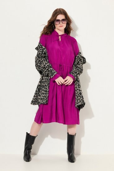 Ulla Popken 830615 Robe à manches longues et volants Lilas - Robes midi - Robes midi grande taille