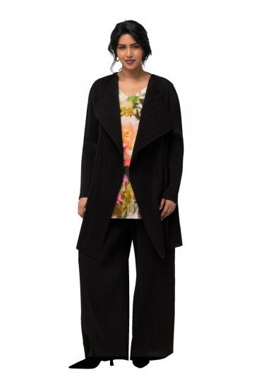 Ulla Popken 830749 Blazer ouvert plissé à larges revers Noir - Blazers - Blazers grande taille pour femme