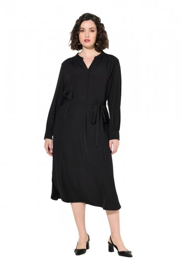 Ulla Popken 831004 Robe mi-longue à manches longues Noir - Robes maxi - Robes maxi grande taille