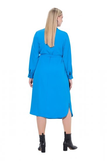 Ulla Popken 831004 Robe mi-longue à manches longues et col V Bleu roi - Robes midi - Robes midi grande taille