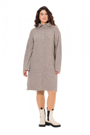 Ulla Popken 831589 Robe en maille à manches longues et col roulé Gris - Robes en maille - 