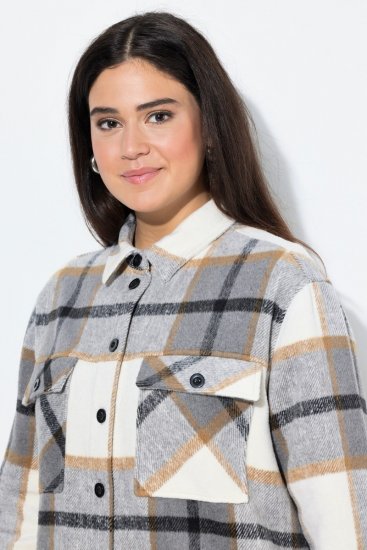 Ulla Popken 831641 Surchemise à carreaux en laine mélangée Anthracite - Vestes - Vestes femme grande taille