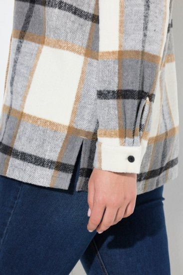 Ulla Popken 831641 Surchemise à carreaux en laine mélangée Anthracite - Vestes - Vestes femme grande taille