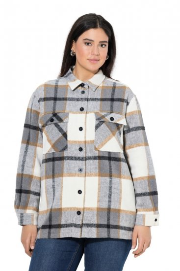 Ulla Popken 831641 Surchemise à carreaux en laine mélangée Anthracite - Vestes - Vestes femme grande taille