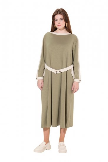 Ulla Popken 831963 Robe à manches longues Gris - Robes maxi - Robes maxi grande taille