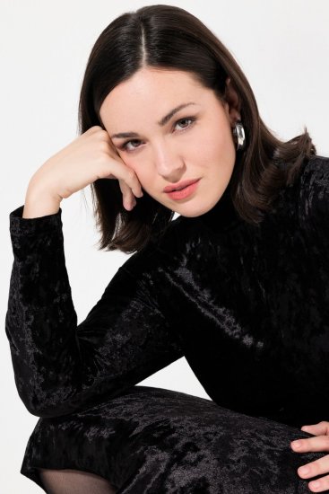 Ulla Popken 834234 Robe en velours à col roulé Noir - Robes de soirée - Robes de soirée grande taille