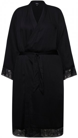Ulla Popken 834837 Peignoir kimono en dentelle Noir - Robes de chambre & peignoirs - 
