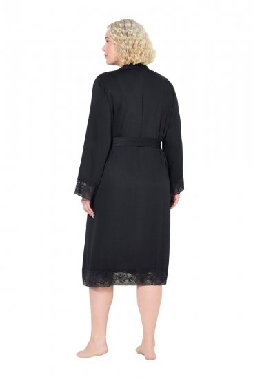 Ulla Popken 834837 Peignoir kimono en dentelle Noir - Robes de chambre & peignoirs - 