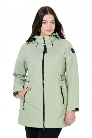Ulla Popken 835132 Veste technique HYPRAR trapèze à capuche amovible Vert sauge clair - Vestes - Vestes femme grande taille