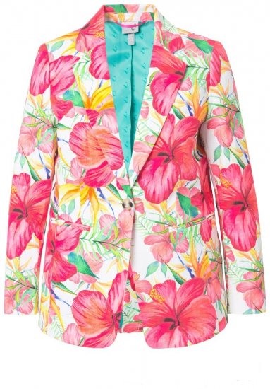Ulla Popken 835230 Blazer fleuri en coton Rouge - Blazers - Blazers grande taille pour femme