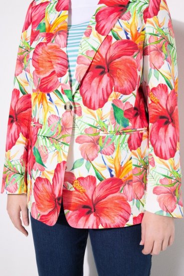 Ulla Popken 835230 Blazer fleuri en coton Rouge - Blazers - Blazers grande taille pour femme