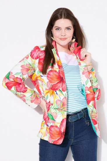 Ulla Popken 835230 Blazer fleuri en coton Rouge - Blazers - Blazers grande taille pour femme