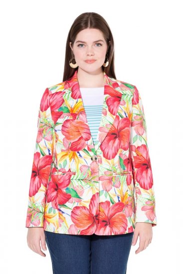 Ulla Popken 835230 Blazer fleuri en coton Rouge - Blazers - Blazers grande taille pour femme