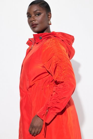 Ulla Popken 835277 Manteau long déperlant à capuche Rouge - Manteaux - Manteaux femme grande taille
