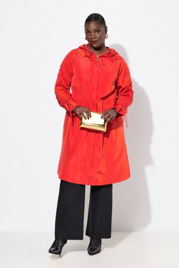 Ulla Popken 835277 Manteau long déperlant à capuche Rouge - Manteaux - Manteaux femme grande taille
