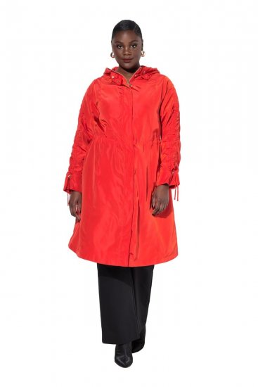Ulla Popken 835277 Manteau long déperlant à capuche Rouge - Manteaux - Manteaux femme grande taille
