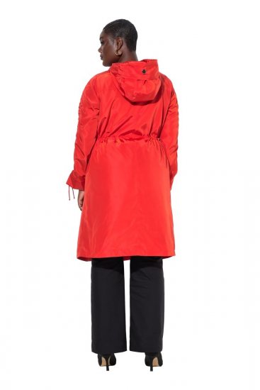 Ulla Popken 835277 Manteau long déperlant à capuche Rouge - Manteaux - Manteaux femme grande taille