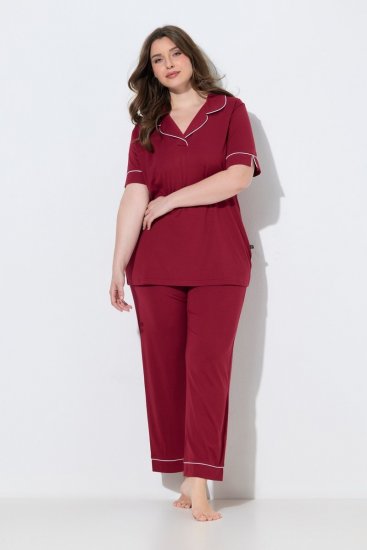 Ulla Popken 835397 Pyjama à manches courtes et col chemise Lilas - Pyjamas/vêtements de détente - 
