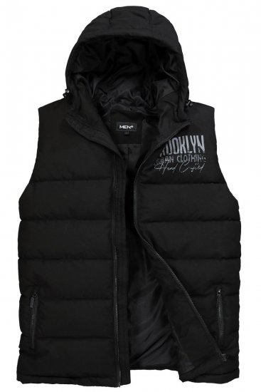 Men+ 442 Gilet matelassé à capuche et imprimé Noir - Vestes - Vestes Homme Grandes Tailles