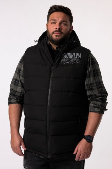 Men+ 442 Gilet matelassé à capuche et imprimé Noir - Vestes - Vestes Homme Grandes Tailles