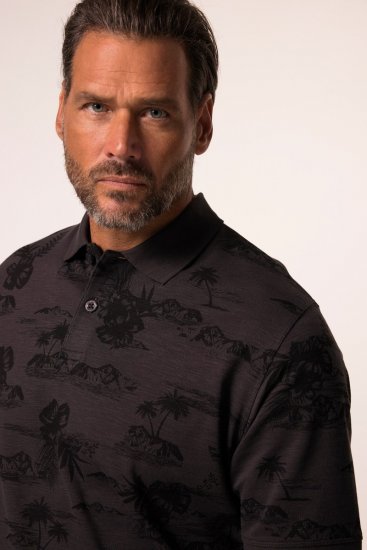 JP1880 Pique with All-over Print Polo Shirt TALL Black - TALL polos - Polos TALL pour hommes grands