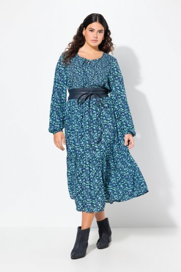 Ulla Popken 835713 Robe fleurie Bleu marine - Robes maxi - Robes maxi grande taille