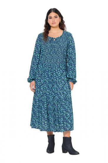Ulla Popken 835713 Robe fleurie Bleu marine - Robes maxi - Robes maxi grande taille