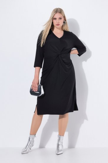 Ulla Popken 836514 Robe mi-longue à manches 3/4 Noir - Robes midi - Robes midi grande taille