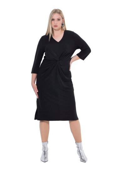 Ulla Popken 836514 Robe mi-longue à manches 3/4 Noir - Robes midi - Robes midi grande taille