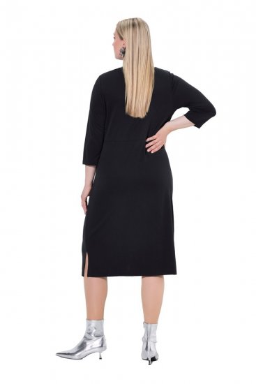 Ulla Popken 836514 Robe mi-longue à manches 3/4 Noir - Robes midi - Robes midi grande taille