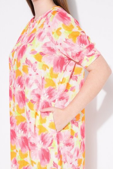 Ulla Popken 836739 Robe en lin mélangé fleurie Blanc - Robes d'été - Robes d'été grande taille
