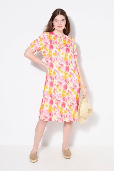 Ulla Popken 836739 Robe en lin mélangé fleurie Blanc - Robes d'été - Robes d'été grande taille
