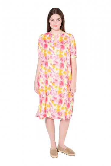 Ulla Popken 836739 Robe en lin mélangé fleurie Blanc - Robes d'été - Robes d'été grande taille