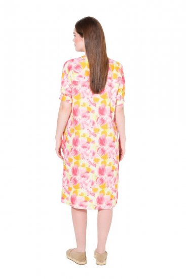 Ulla Popken 836739 Robe en lin mélangé fleurie Blanc - Robes d'été - Robes d'été grande taille