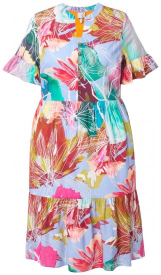 Ulla Popken 836746 Robe mi-longue fleurie à volants Bleu clair - Robes midi - Robes midi grande taille