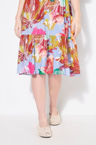 Ulla Popken 836746 Robe mi-longue fleurie à volants Bleu clair - Robes midi - Robes midi grande taille