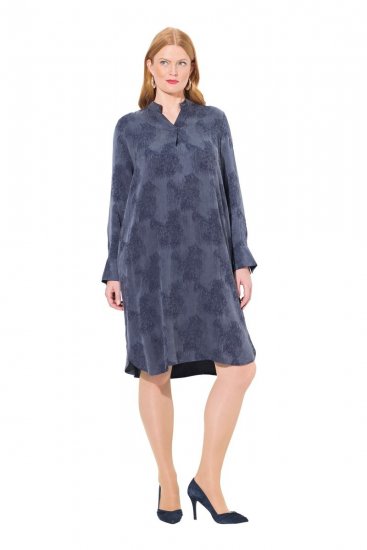 Ulla Popken 837069 Robe fleurie Bleu marine - Robes midi - Robes midi grande taille