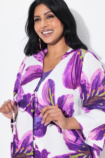 Ulla Popken 838105 Gilet ouvert à nouer Violet - Cardigans - Cardigans femme grande taille