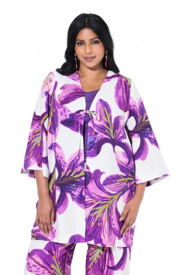 Ulla Popken 838105 Gilet ouvert à nouer Violet - Cardigans - Cardigans femme grande taille
