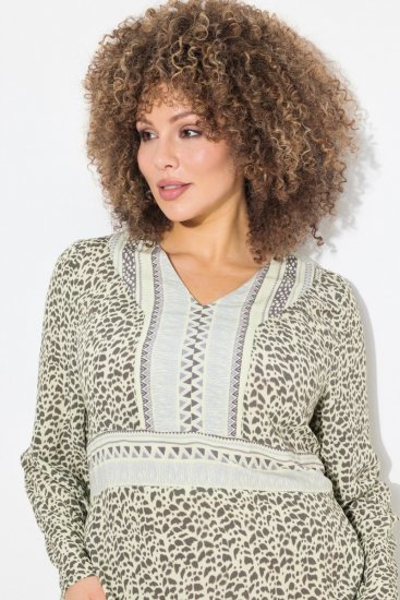 Ulla Popken 838120 Robe imprimée à col V Vert clair - Robes mini - Robes courtes grande taille
