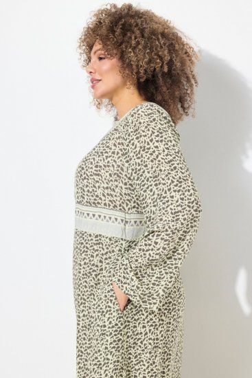 Ulla Popken 838120 Robe imprimée à col V Vert clair - Robes mini - Robes courtes grande taille